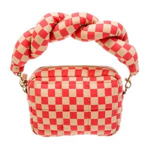 Clare V. Lucie Quilted Checker Crossbody Bag in poppy and khaki